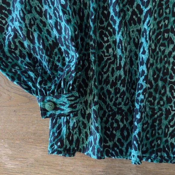 TUCKER 100% Silk Leopard Print Blouse-Aqua Green/Black-Womens Size S-Retail $295 - Picture 3 of 14